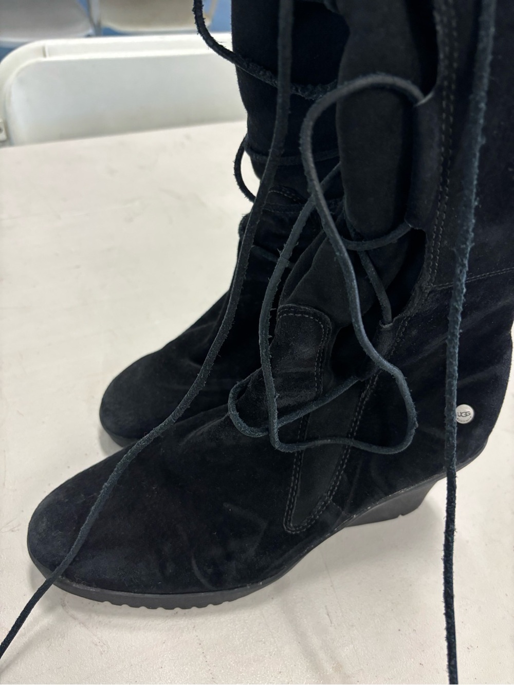 UGG Black Suede Lace-Up Wedge Boots - Picture 3 of 3
